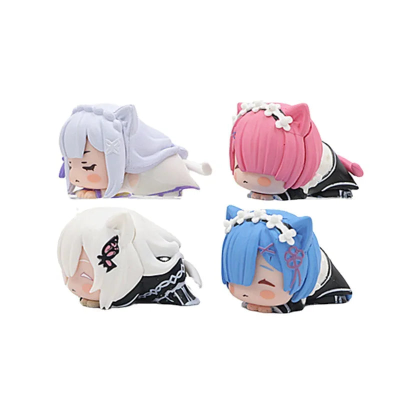 Re:Zero Rem, Emilia & Ram Cat Ears Lying Figure | 4CM Kawaii Mini Collectible Set