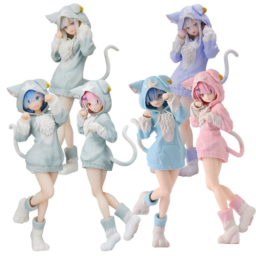 Re:Zero Rem, Ram, Emilia & Puck Figure Set | 22CM Isekai Seikatsu Collectible