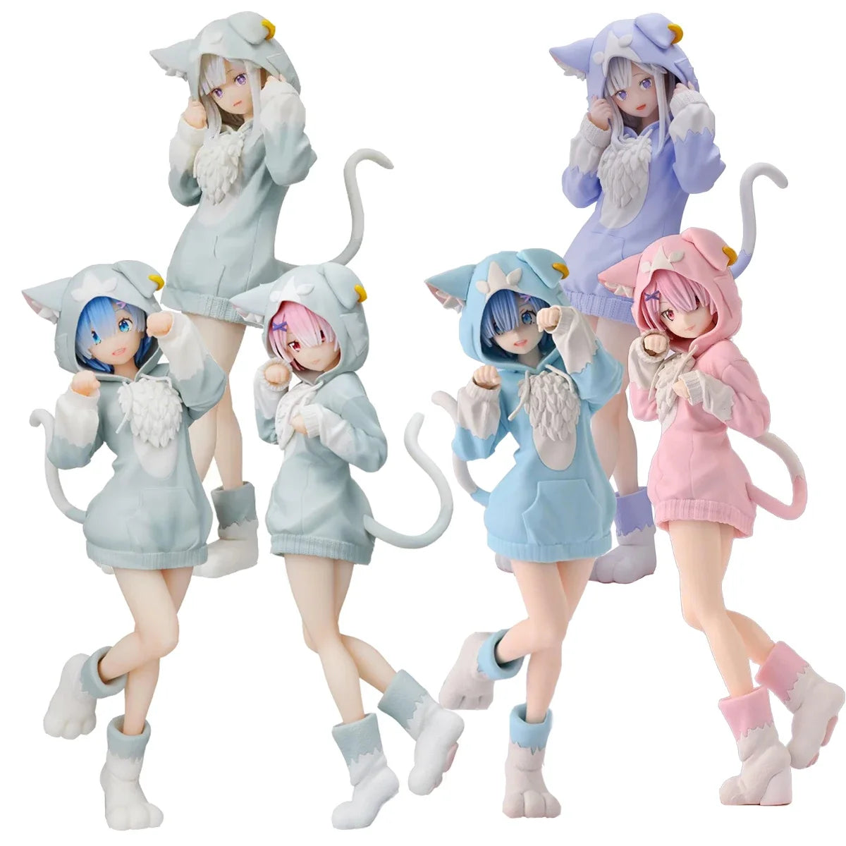 Re:Zero Rem, Ram, Emilia & Puck Figure Set | 22CM Isekai Seikatsu Collectible