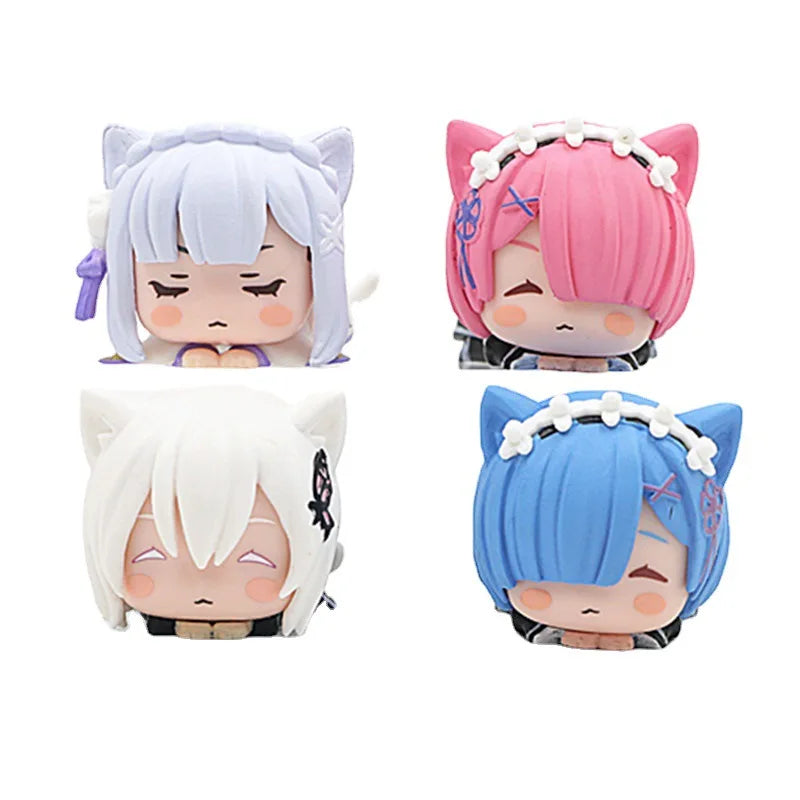 Re:Zero Rem, Emilia & Ram Cat Ears Lying Figure | 4CM Kawaii Mini Collectible Set