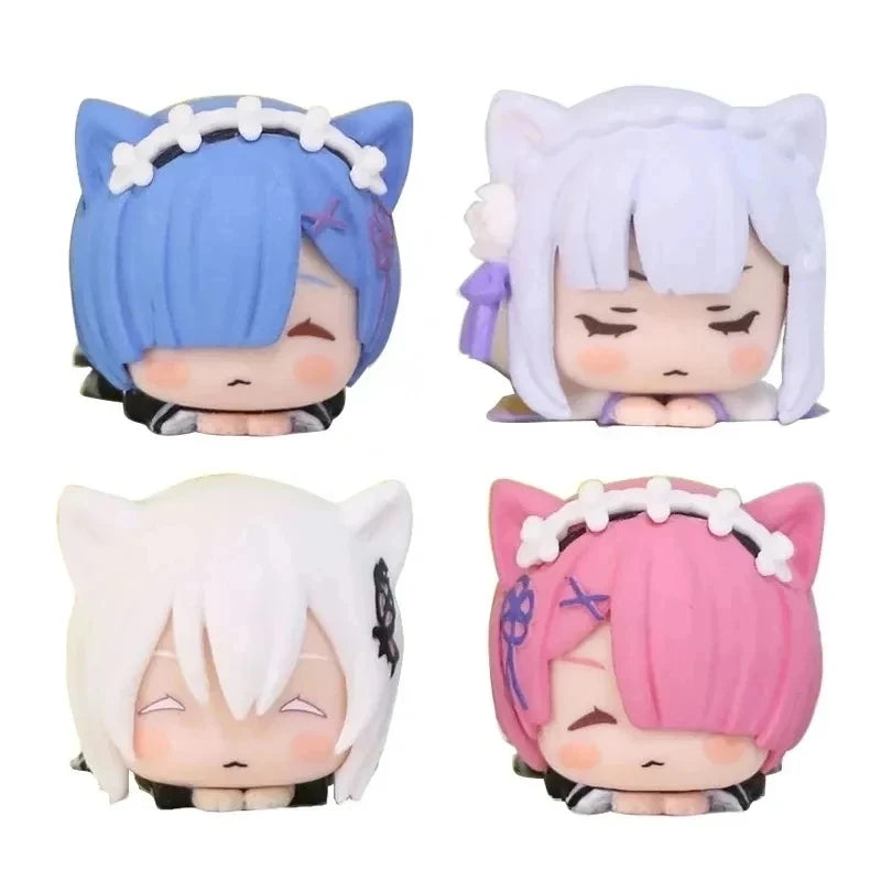 Re:Zero Rem, Emilia & Ram Cat Ears Lying Figure | 4CM Kawaii Mini Collectible Set